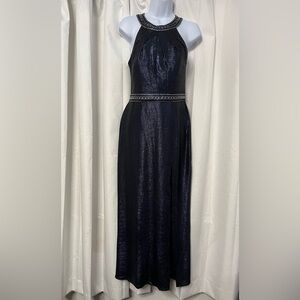 Cachet Women’s Metallic Shiny Blue Maxi Dress Size 4